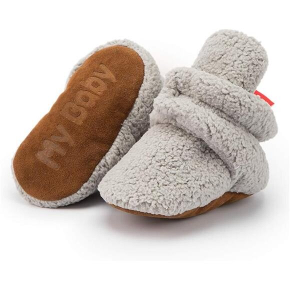 Newborn Baby Boy Girl Soft Fleece Booties Stay On Infant Slippers Socks Shoe - Picture 1 of 7